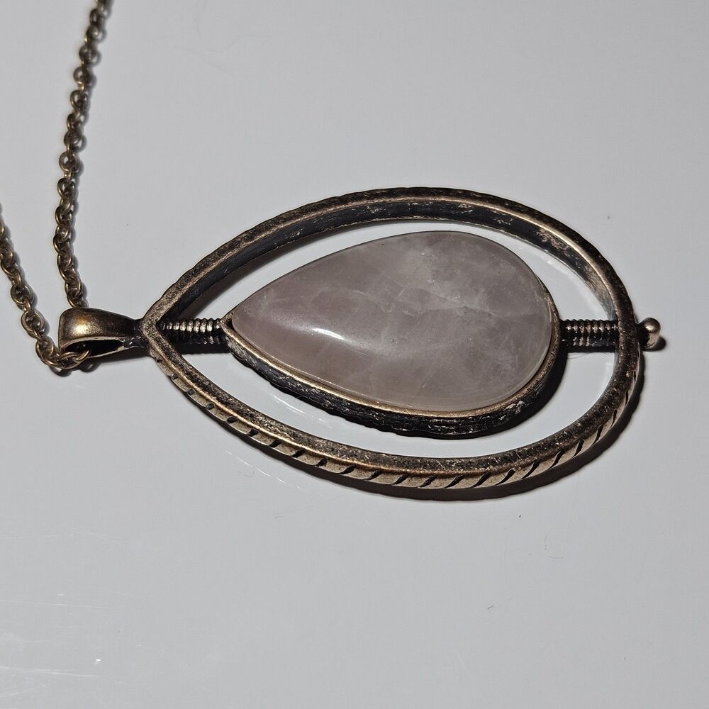 Stella & Dot Brass Tone Rose Quartz Teardrop Pendant Chain Necklace 36-39" - Picture 13 of 13